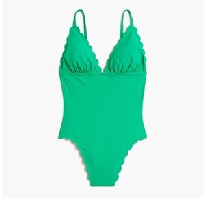 J. Crew Women’s Scalloped Edge One Piece Swimsuit Green‎ Size L